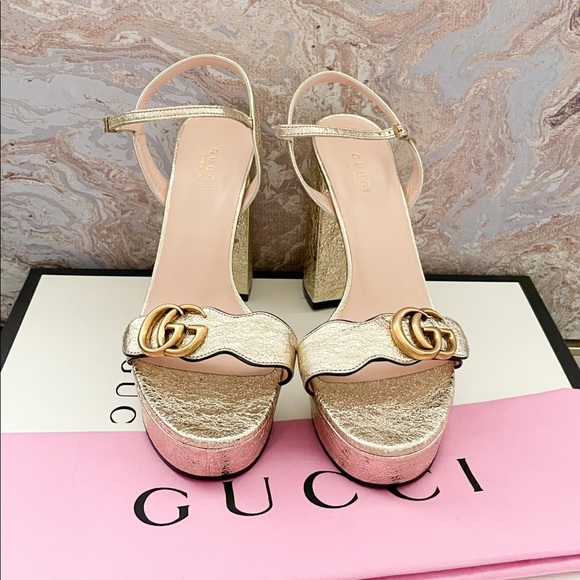 Sold New! Gucci GG Marmont Metallic Gold Sandals - Picture 3 of 10